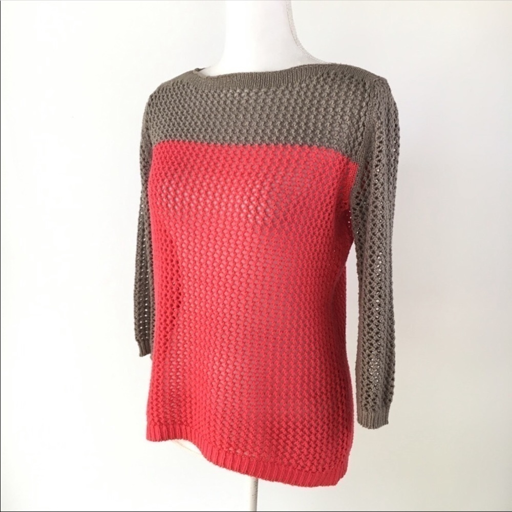 Apt. 9 colorblock coral gray sweater open weave XS